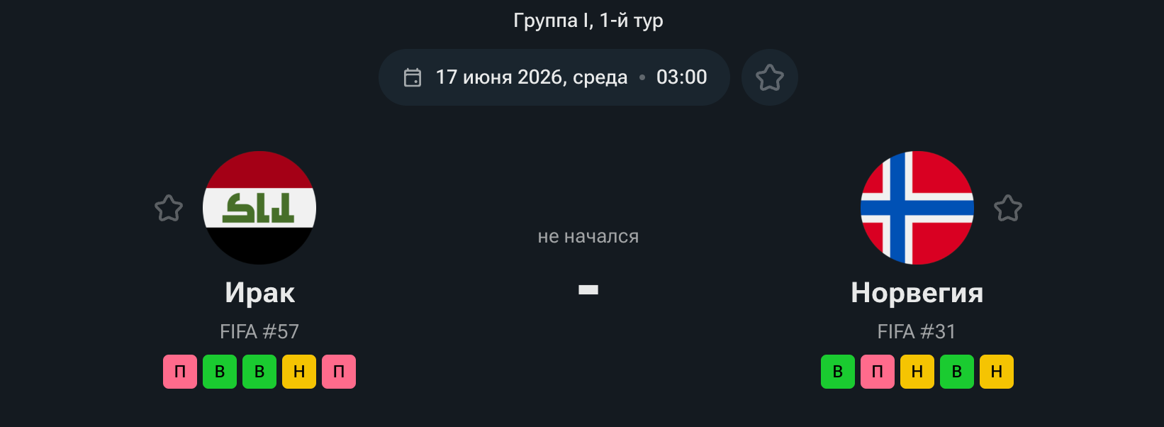 Ирак — Норвегия 17 июня: матч ЧМ-2026