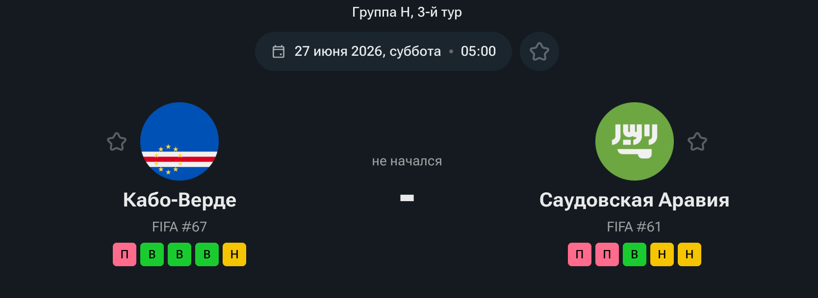 Кабо-Верде — Саудовская Аравия, 27.06.26