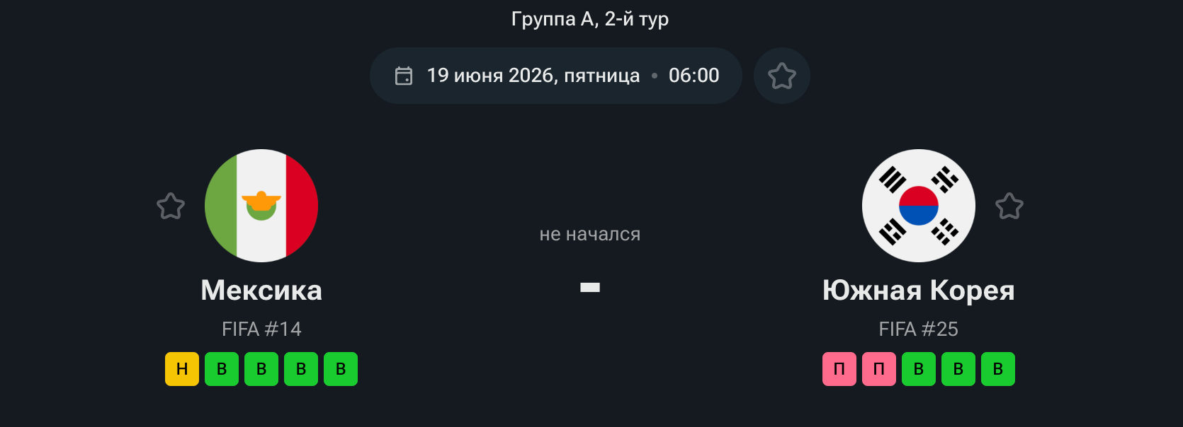 Мексика — Южная Корея 19 июня