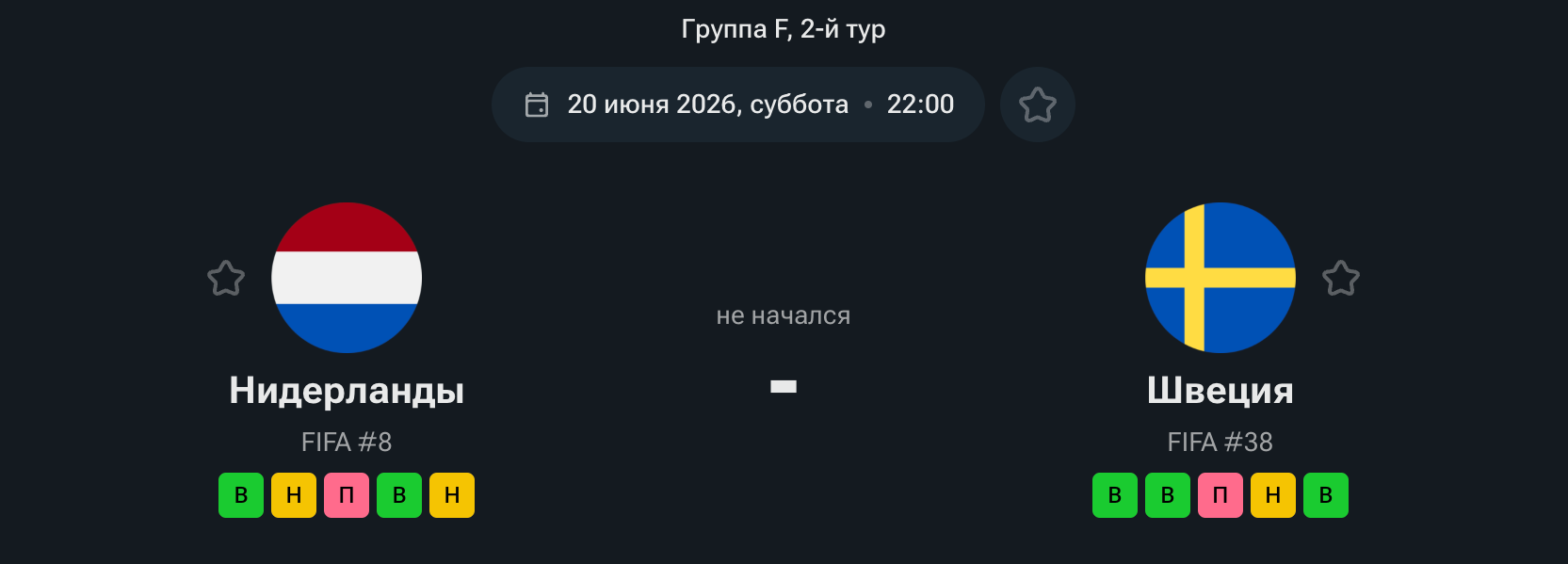 Нидерланды — Швеция 20 июня