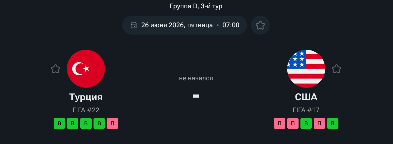 Турция — США, 26.06.26