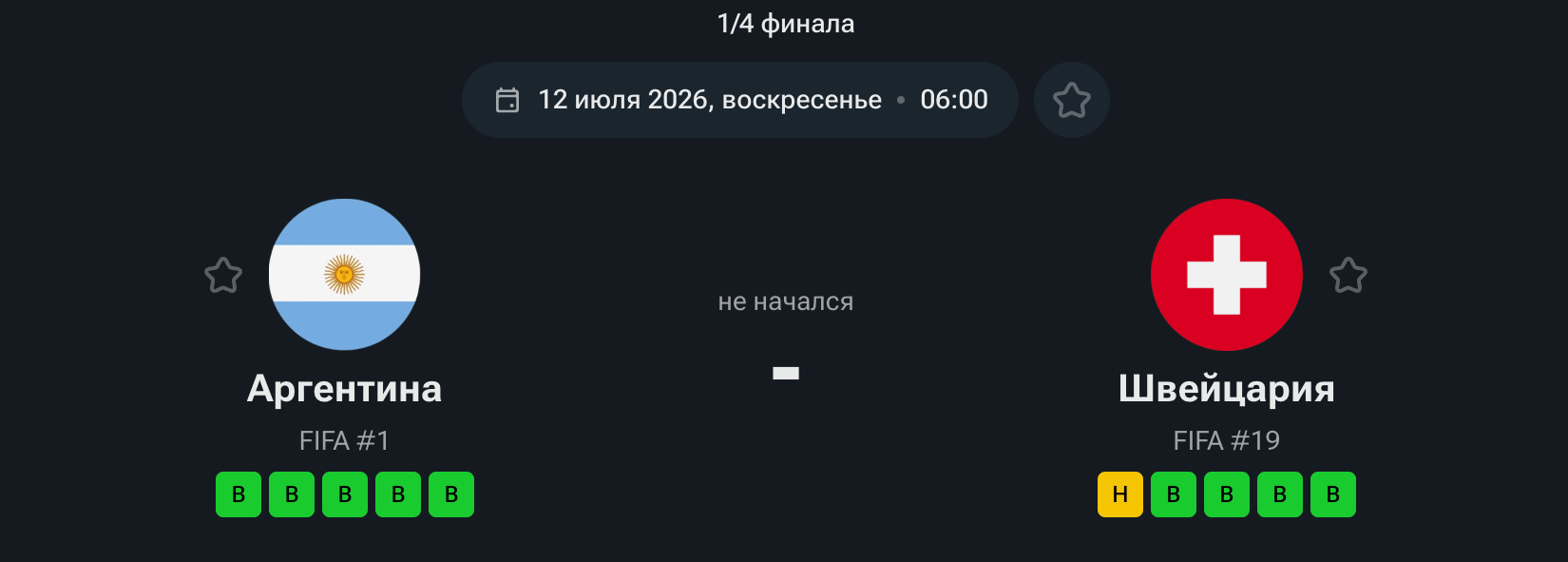 Аргентина – Швейцария (1/4, 12.07.2026)
