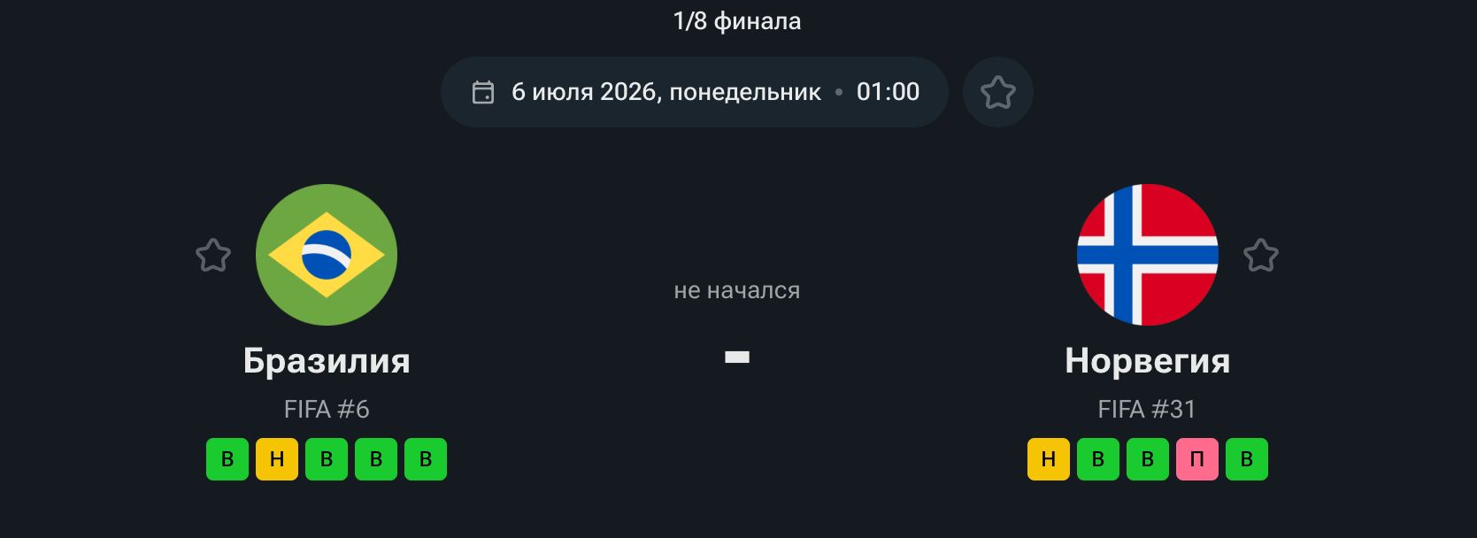 Бразилия — Норвегия, 06.07.26