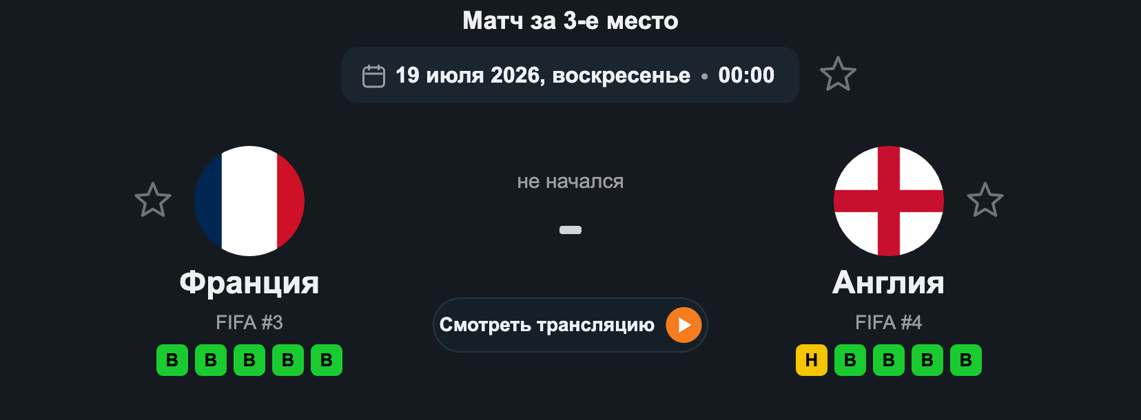 Франция – Англия (Матч за 3-е место, 19.07.2026)