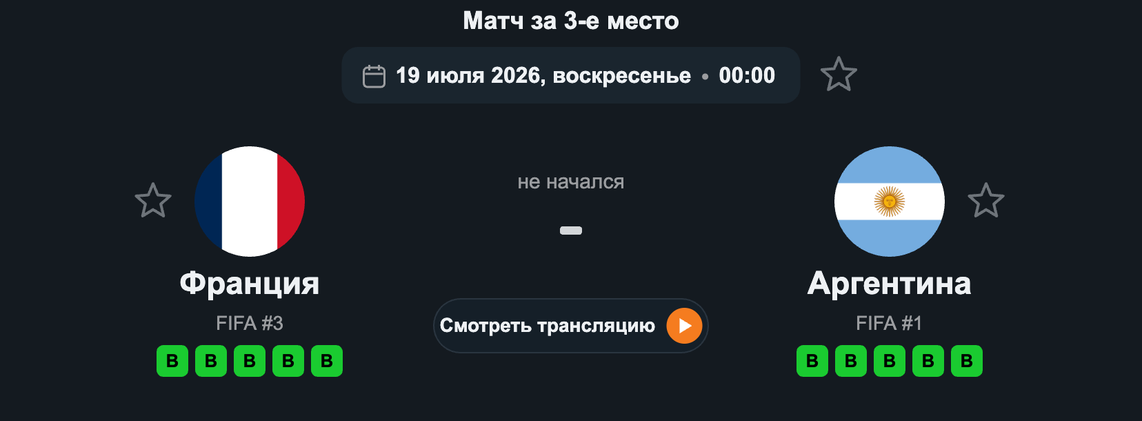 Франция – Аргентина (Матч за 3-е место, 19.07.2026)