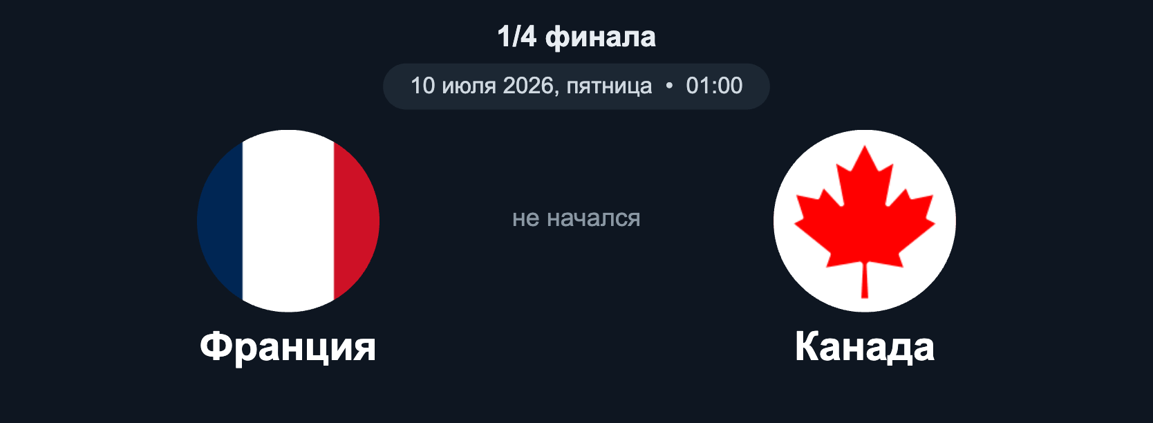 Франция – Канада (1/4, 10.07.2026)