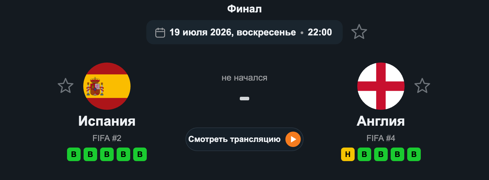 Испания – Англия (Финал, 19.07.2026)