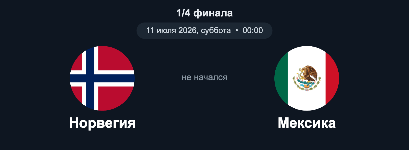 Норвегия – Мексика (1/4, 11.07.2026)