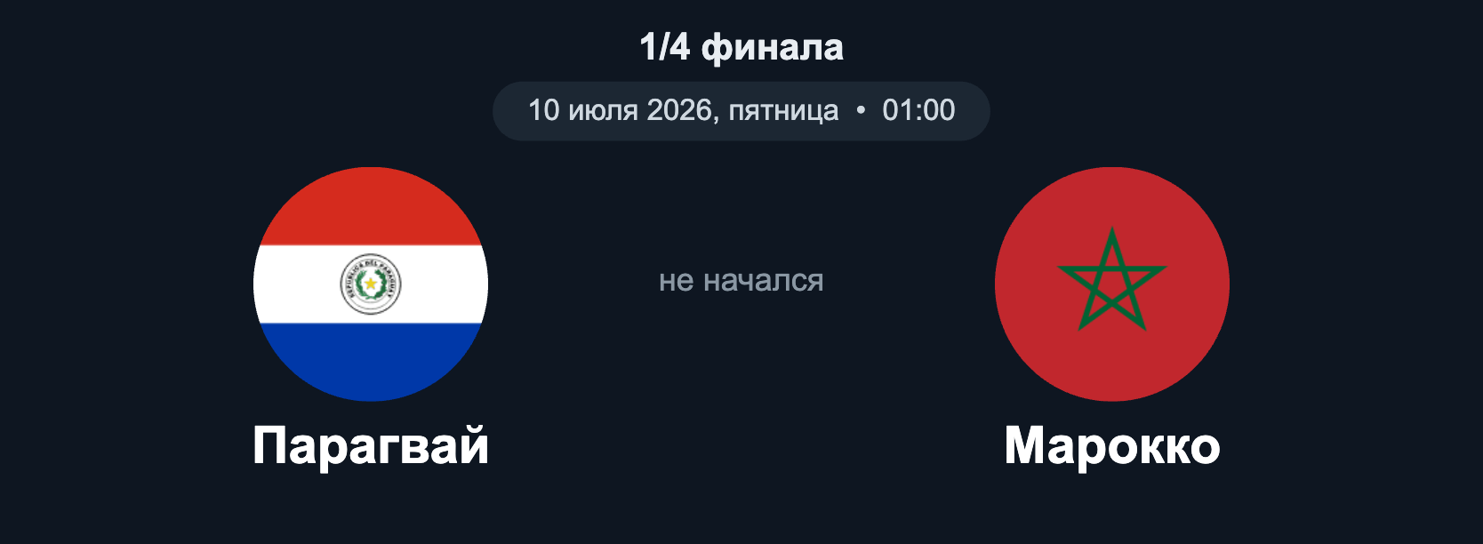 Парагвай – Марокко (1/4, 10.07.2026)
